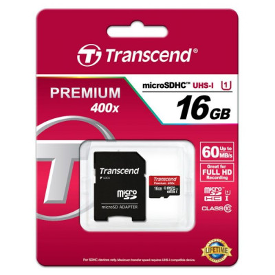 Карта памяти MicroSD 16GB Class 10 U1 Transcend TS16GUSDU1