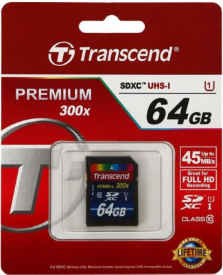Карта памяти SD 64GB Class 10 U1 Transcend TS64GSDU1