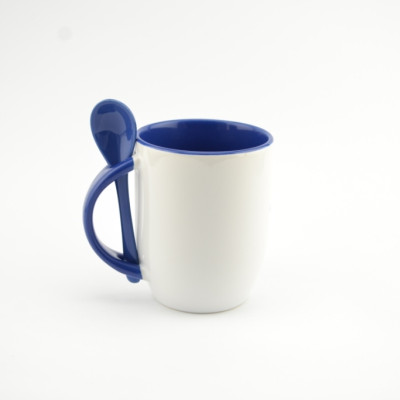 Кружка с ложкой B021 для сублимации, 12oz, Голубая (Blue)  (36) без коробки