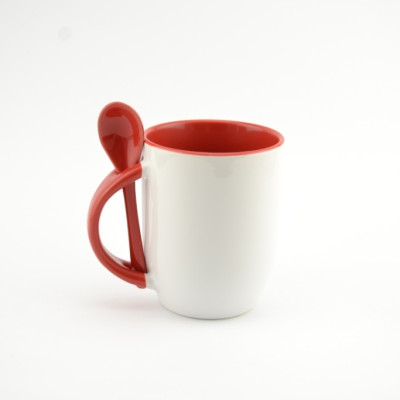 Кружка с ложкой B022 для сублимации, 12oz, Красная (36) без коробки