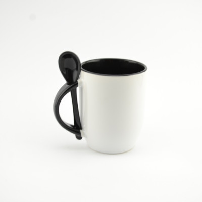 Кружка с ложкой B024 для сублимации, 12oz, Черная (36) без коробки