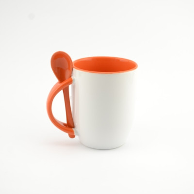 Кружка с ложкой B025 для сублимации, 12oz, Оранжевая (36) без коробки