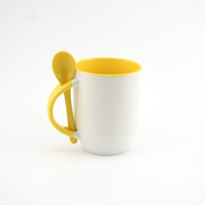 Кружка с ложкой B026 для сублимации, 12oz, Желтая (36) без коробки