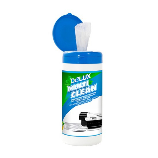Чистящие салфетки, Delux, Multi Clean  100шт/туба (голубая)