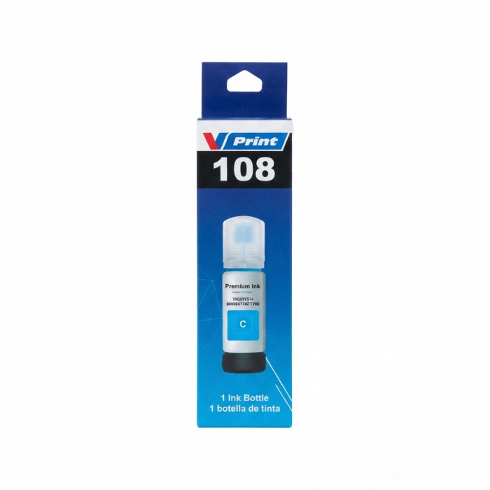 Чернила VPRINT EP UNIVERSAL ТИП 108 (L8050/18050) Cyan / Голубой 70ml (100)  водорастворимые для струйных принтеров 