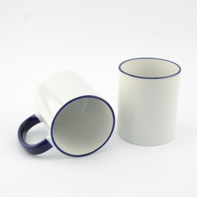 Кружка с цветной каймой MT-B003 для сублимации, 11oz, Синяя (48)
