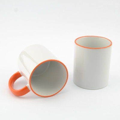 Кружка с цветной каймой MT-B003 для сублимации, 11oz, Оранжевая (48)